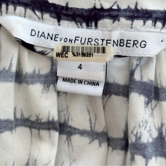 Diane Von Furstenberg Keoni Dress 4 Puff Sleeve Striped White Black - Picture 5 of 9